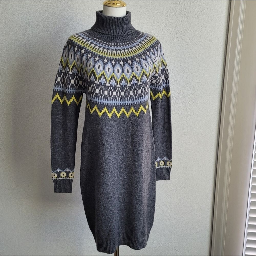 Boden Edith Fair Isle Knitted Wool Alpaca Sweater Dress US 4R Gray